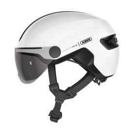   ABUS kerékpáros városi sisak Hud-Y ACE, In-Mold, beépített átlátszó szemüveggel, shiny white, S (51-55 cm)