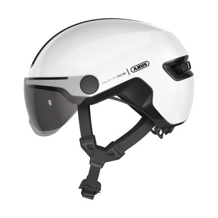 ABUS kerékpáros városi sisak Hud-Y ACE, In-Mold, beépített átlátszó szemüveggel, shiny white, L (57-61 cm)
