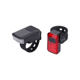   BBB Cycling kerékpáros lámpa szett BLS-153 SparkCombo 2.0, 45 és 10 lumen (első és hátsó), 4mód, micro USB tölthető 300 mAh akku, gumis felfogatással