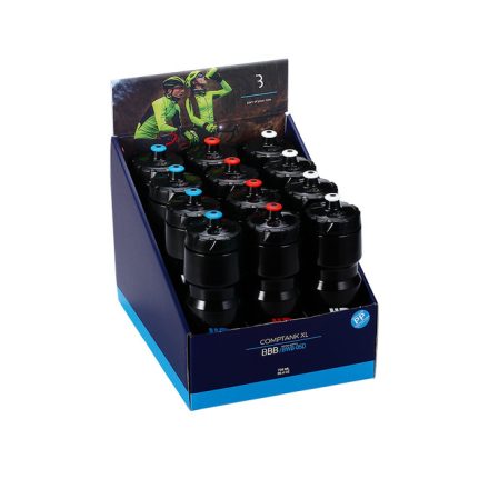 BBB Cycling kerékpáros kulacs display BWB-05D CompTank XL, 750ml, fekete/kék, fekete/piros, fekete/fehér (12 db)