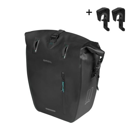 Basil egyoldalas táska Rivo L Single Bag, vízhatlan, MIK Hooks, 25-31 L, fekete